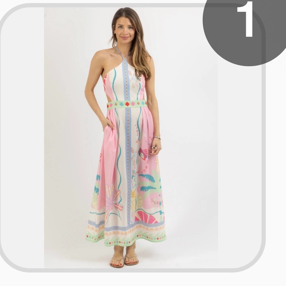 Chic Multicolor Halter Open Back Maxi Dress - Picture 1 of 1